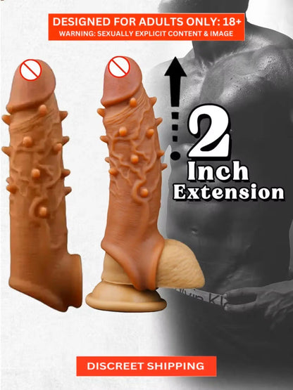 Dotted Penis Sleeve Double Hole 6 Inch Reusable Cock Extension Silicon Condom for Extra Length and Girth